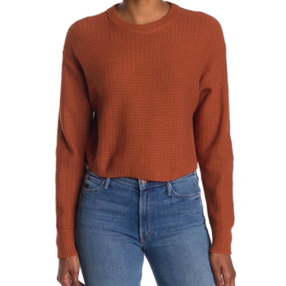 ABOUND NORDSTROM Textured Crop Sweater Rust Orange Brown Boxy Cropped Crew Neck